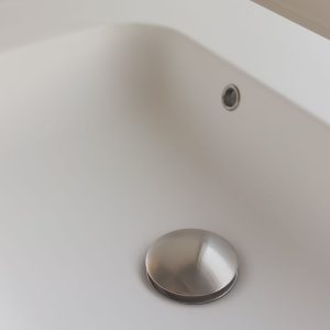 Brushed Metal Pop-up Strainer & Matte Chrome Overflow Ring